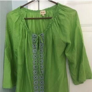Ella Moss Green Blouse with Floral Blue Detail